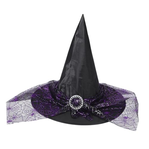 COLLBATH Schwarzer Hexenhut Für Damen Halloween Party Mit Spinnennetz-details Klassischer Breitkrempiger Zaubererhut Aus Polyester Für Kostüme Und Festivals von COLLBATH