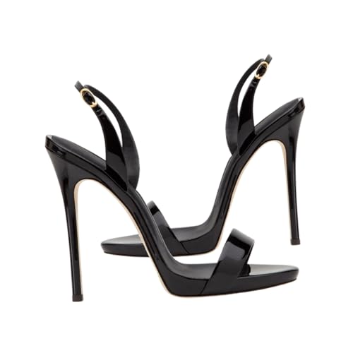 COLLBATH High Heel Sandalen Damen Schwarz Metallabsatz Sommer Schuhe Komfortabler Dünner Absatz Modisch Vielseitig Kombinierbar für Kleider Blusen Röcke von COLLBATH