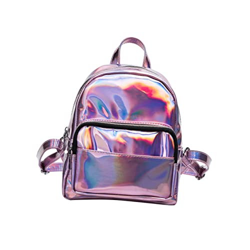 COLLBATH Hologramm Rucksack Schule Holografischer Rucksack Mädchen Reflektierende PU Schultasche Groß Verstellbare Schultergurte Geräumig für Bücher und Kosmetik Pink von COLLBATH