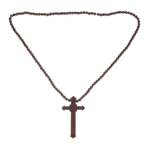 COLLBATH Holzperlen Kreuzanhänger Halskette Damen Leichtes Gebetsperlen Rosenkranz Schmuck Spirituelle Meditationskette Hypoallergen Geschenkidee Weihnachten Taufe von COLLBATH