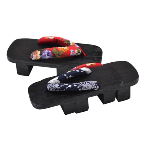 COLLBATH Japanische Clogs Holzschuhe Unisex Sommer Slippers Komfortable Pantoffeln Freizeit Hausschuhe für Damen und Herren Passend Bunt Blumenmuster mit Schwarzer Holzsohle von COLLBATH