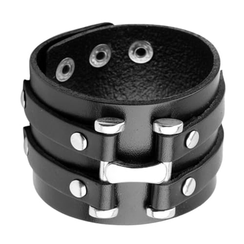 COLLBATH Lederarmband Gespickt Besetzt Stachelig Für Männer Punk Handgelenkband Grunge Perlenarmband Männer Herrenarmband Groß Mann Cool Handgelenksbänder Black Metall von COLLBATH