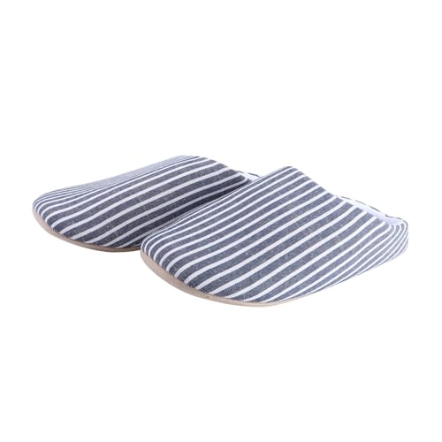COLLBATH Leichte Warme Baumwollpantoffeln mit Blauer Streifenoptik Japanischer Stil Weiche Atmungsaktive Hausschuhe für Damen und Herren Rutschfeste Komfortable Indoor Schuhe Xl von COLLBATH