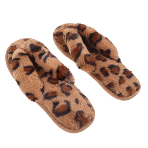 COLLBATH Leopard Muster Plüsch Hausschuhe Damen Warm Kuschelig Baumwolle Indoor Slippers Rutschfeste Sohle Komfortable Pantoffeln für Zuhause Herbst Winter von COLLBATH