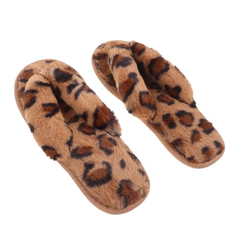 COLLBATH Leopard Muster Plüsch Hausschuhe Damen Warm Weiche Baumwollpantoffeln Leicht Indoor Slippers Gemütliche Winter Hauslatschen für Zuhause und Freizeit von COLLBATH