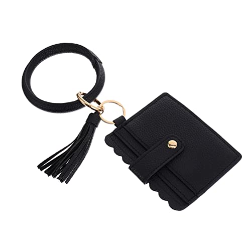 COLLBATH Leopard Print PU Clutch mit Quaste und Handgelenksband Damen Portemonnaie Kartenetui Münzfach Schwarz Praktisch Langlebig für Unterwegs von COLLBATH