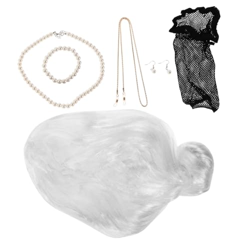 COLLBATH Lustige Seniorin Perücke für Frauen Verstellbare Kappe Leicht Weich Komplettes Kostüm mit Brillenkette und Schmuck für Halloween Cosplay Party von COLLBATH