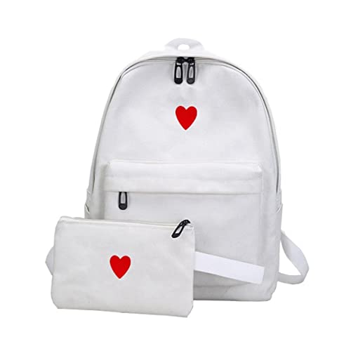 COLLBATH Canvas-Rucksack Mit Herz- Schul Und Reise-Rucksack Für Mädchen Aus Canvas-Material Weiß Für Schule Reisen Und Shopping von COLLBATH