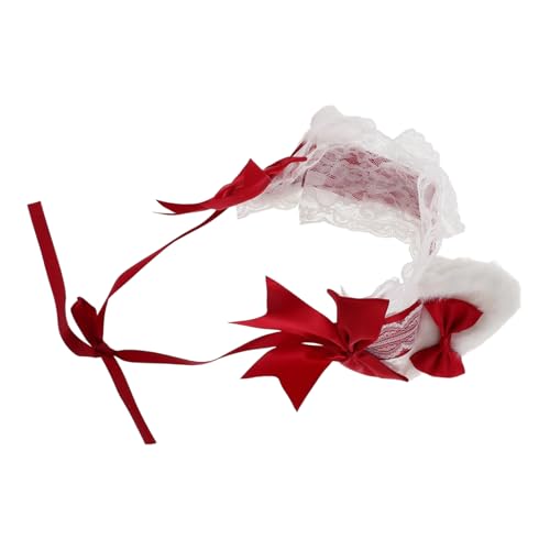 COLLBATH Lolita-stirnband Mit Plüsch-katzenohren Und Schleife Spitze-kopfbedeckung Dienstmädchen-haarband Kopfschmuck Für Mädchen Und Frauen Cosplay-requisite Halloween-accessoire von COLLBATH