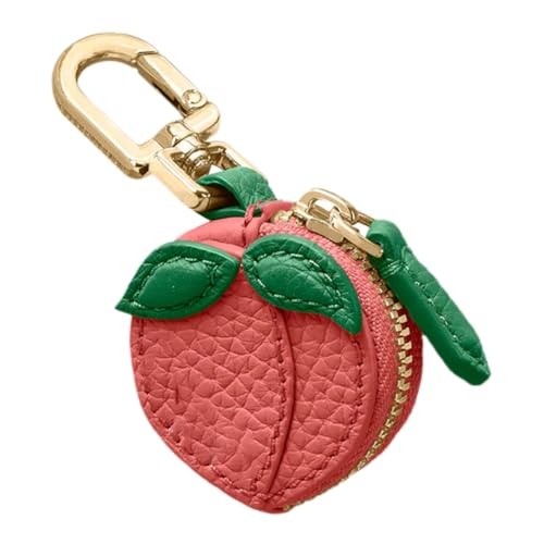 COLLBATH Mini Geldbörse Schlüsselanhänger Pfirsichform Realistischer Münzbeutel mit Grünem Modischer Mini Geldbeutel für Karten und Münzen Praktischer Schlüsselanhänger für Damen und von COLLBATH