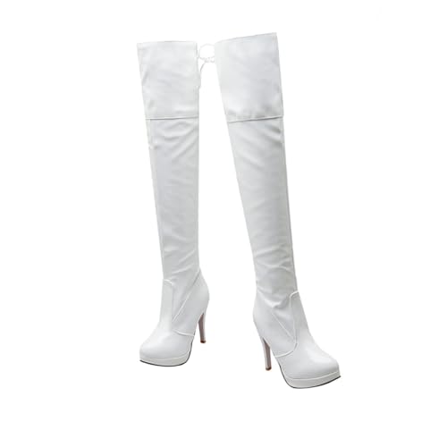 COLLBATH Over Knee Boots Damen Überknieestiefel mit Seitenreißverschluss High Heels Weiß Eleganter Hoher Schaft Atmungsaktiv und Rutschfest Modisch und Figurverlängernd von COLLBATH