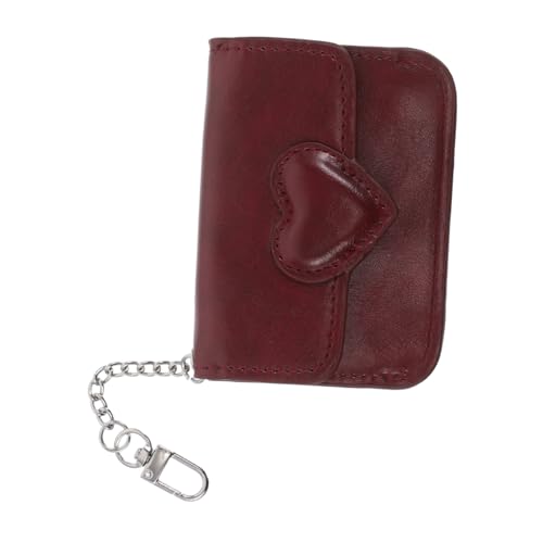 COLLBATH PU Kartenetui Damen Herzverschluss Ultradünn Schlankes Portemonnaie mit Klappdeckel Kleines Kreditkartenetui Doppelte Fächer Tragbar für Bank- Ausweis Visitenkarten Weinrot von COLLBATH