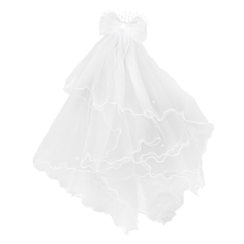 COLLBATH Prinzessin Veil Hair Clip Braut- Party Mädchen verbeugen sich Kind Mini Schleier für Mädchen Schleife Haarspange Netzschleier mit Haarspange Haarzubehör Stoff Weiß von COLLBATH