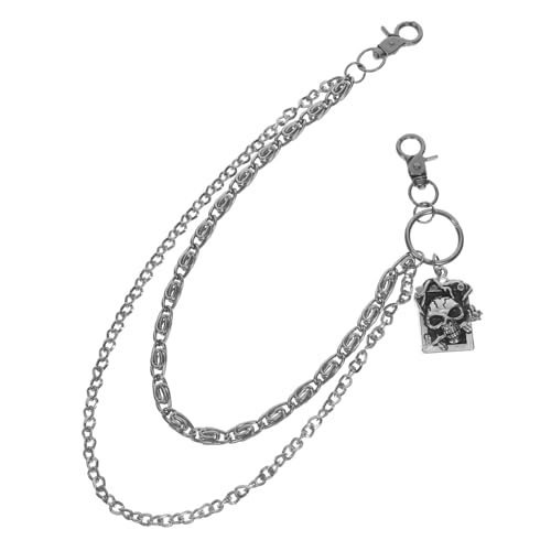 COLLBATH Punk Metal Doppelter Totenkopf Hosenträger Kette Herren Waist Chain Gürtel Punk Accessoire für Jeans und Hosen Halloween Festival Robuste Hosenkette von COLLBATH