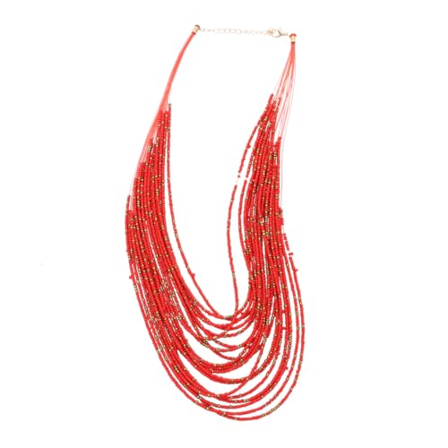 COLLBATH Retro Damen Halskette Mehrlagige Perlenkette mit Extravaganter Quaste Rot Modeschmuck Schmuck für Frauen Party von COLLBATH