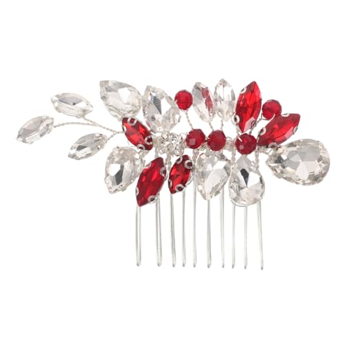 COLLBATH Roter Strass-Haarkamm Brautschmuck Glänzendes funkelndes Design Stabiler Griff Eleganter Haarschmuck für Braut Bankett Hochzeitsfeier Accessoire von COLLBATH