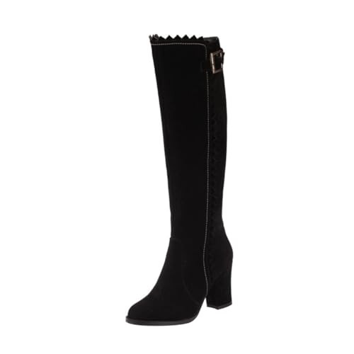COLLBATH Schwarze Damen Knight Boots Langschaft Herbst Winterstiefel mit Stabilem Absatz Schlankem Design und Warm Seitlicher Reißverschluss Leichte Modische High Heel Stiefel für Kalte von COLLBATH