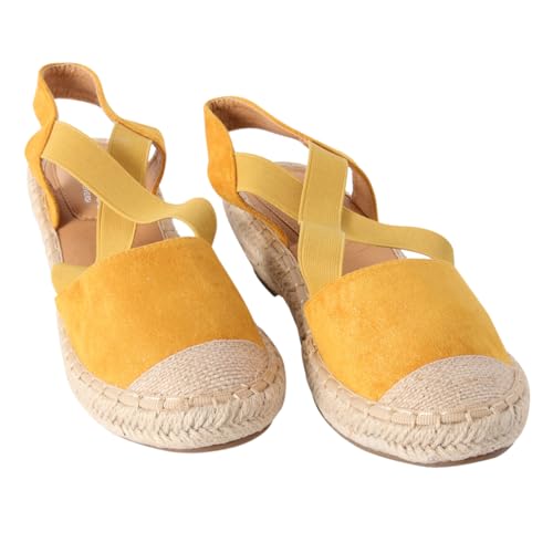 COLLBATH Sommer Damen Sandalen Rund Toe Strohsandalen Gelb Rutschfeste Keilabsatz Schuhe Komfortabel Langlebig Ausziehen von COLLBATH