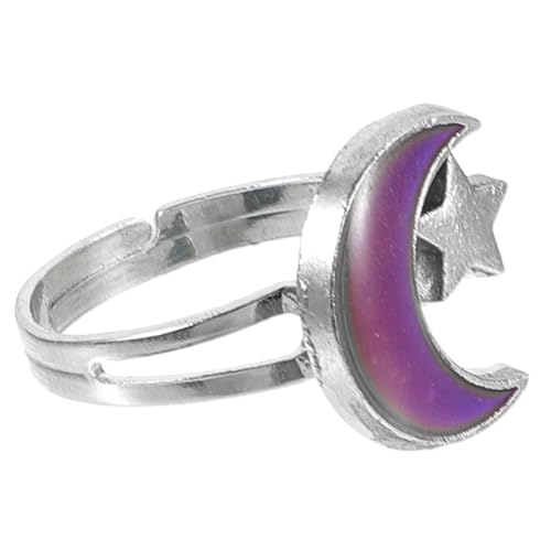 COLLBATH Farbwechselnder Stimmungsring Offener Ring Party-kostüm-requisite Mondstimmungsring Für Frauen Stern Und Mondring Mit Temperatursensortechnologie Verstellbares Design Für von COLLBATH