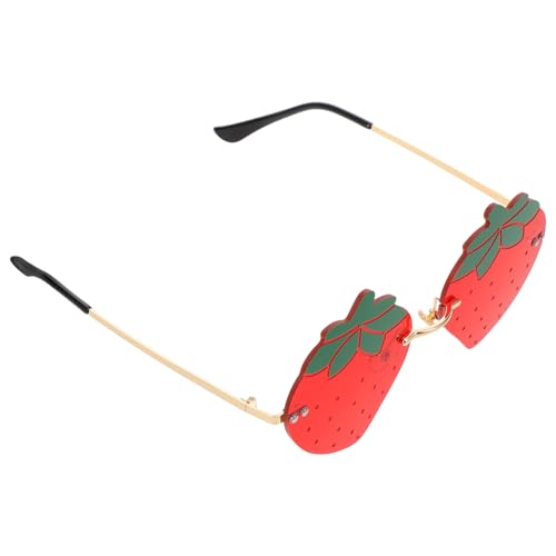 COLLBATH Strawberry Sonnenbrille Damen Randlose Retro Sonnenbrille mit Uv-schutz Klare Hochtransparente Gläser Stilvolles Erdbeer-design für Festivals Partys Sommerurlaub und von COLLBATH
