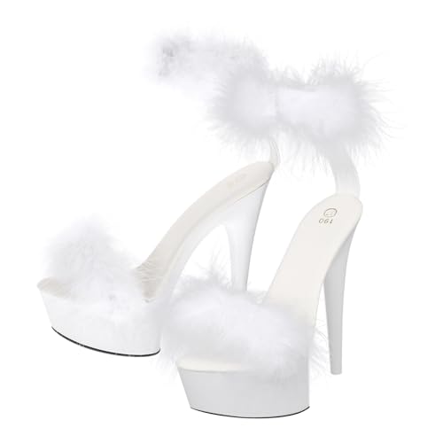 COLLBATH Super High Heel Sandalen Damen Rutschfeste Sommerschuhe mit Federverzierung Langlebiges Material Feuchtigkeitsableitend Komfortabel für Arbeit und Shopping Weiß von COLLBATH