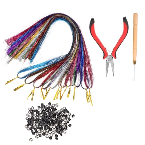 COLLBATH Teiliges Haarverlängerungs mit Farben Silikonbasiertem Befestigungszubehör Plier und Häkelnadel Synthetische Haarsträhnen Hautfreundlich Einfach Anzubringen für Frauen DIY von COLLBATH