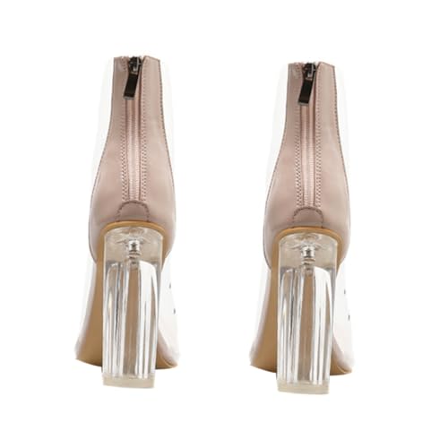 COLLBATH Transparent Damen Kurzstiefel mit Hohem Blockabsatz Atmungsaktive Fairy Boots für Herbst Winter Rutschfeste Robuste Materialien Modisch und für Alltag und Besondere Anlässe von COLLBATH