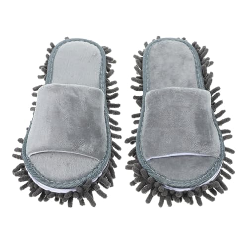 COLLBATH Unisex Mopp Hausschuhe mit Rutschfester Sohle Waschbare Winter Pantoffeln für Damen und Herren Offene Zehen Große Graue Bodenreinigung Hausschuhe für Zuhause und Alltag von COLLBATH