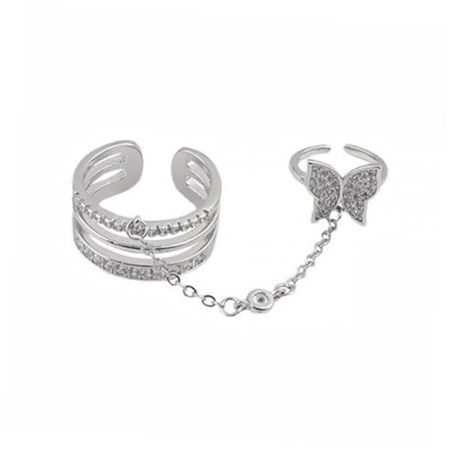 COLLBATH Verstellbarer Schmetterling Ketten Fingerring mit Offenem Design Eleganter Knöchelring Schmuck für Damen Modischer Statement Ring für Festivals und Alltag von COLLBATH