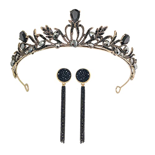 COLLBATH Vintage Barock Brautkrone mit Strass Schwarzes Hochzeits Haarband und Ohrringe Langlebige Legierung Eleganter Kopfschmuck für Hochzeit Geburtstag und Brautjungfern von COLLBATH