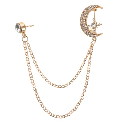 COLLBATH Vintage Brosche mit Hängender Quasten-kette Funkelnder Strass Mond und Planet Lange Anhänger-brosche für Damen Eleganter Goldfarbener Ansteckschmuck für Jacken und Kleider von COLLBATH