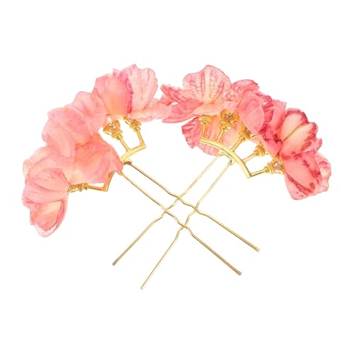 COLLBATH Vintage Chinesische Haarnadeln mit Perlenblumen Handgefertigte Seiden haarspangen Retro Brautschmuck für Hochzeiten Hanfu stil Rosa Farbverlauf Langlebige Metalllegierung von COLLBATH