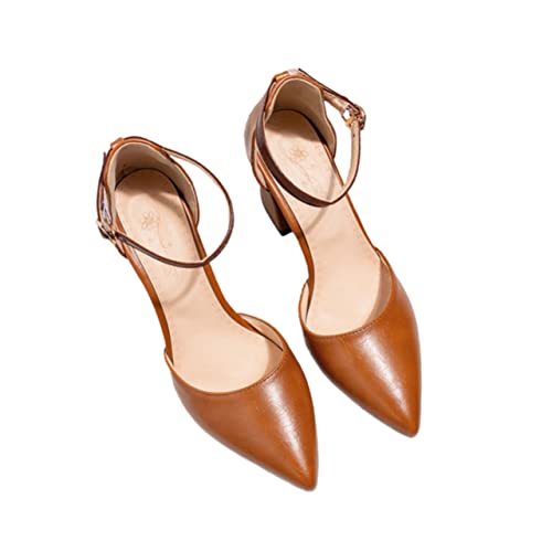 COLLBATH Vintage Damen Sandalen mit Spitz Zulaufender Spitze und Hohem Blockabsatz Leichte Sommer Schuhe in Hellbraun und Modisch für Alltag und Freizeit von COLLBATH