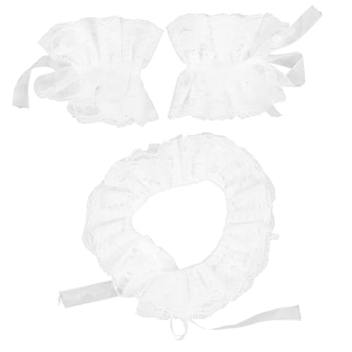 COLLBATH Vintage Spitzen Rüschenkragen und Spitzen Rüschensäume Teilig mit Abnehmbarem Spitzenkragen und Doppeltem Rüschenärmelschutz für Hochzeitsdekoration Cosplay und Halloween Party von COLLBATH