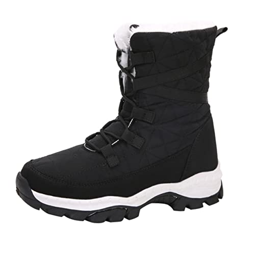 COLLBATH Warme Damen Schneestiefel Winterstiefel mit Plüschfutter Mittelhoher Schaft Rutschfeste Sohle Komfortabel und Modisch für Kalte Wintertage Schwarz von COLLBATH