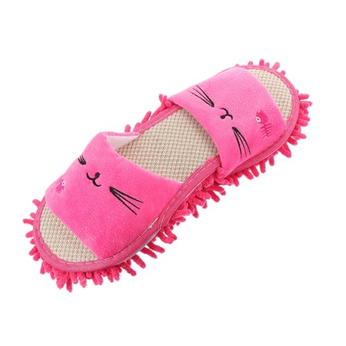 COLLBATH Waschbare Damen Hausschuhe mit Cartoon stickerei Wiederverwendbare Weiche Mikrofaser mopp slipper für Einfache Bodenreinigung Pink Rutschfest und Komfortabel für Innenbereich von COLLBATH