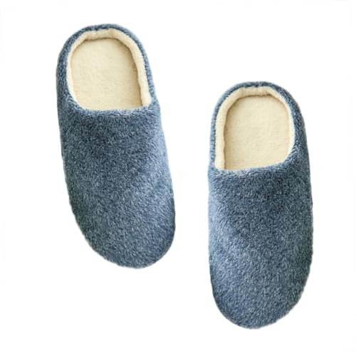 COLLBATH Weiche Flauschige Hausschuhe Damen Herren Atmungsaktive Leise Rutschfeste Baumwoll Pantoffeln Gepolstert Winter Hausschuh Blau für Zuhause und Reisen von COLLBATH
