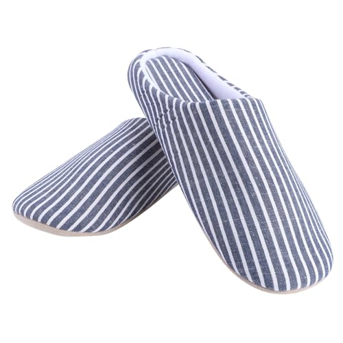 COLLBATH Weiche Gestreifte Hausschuhe mit Japanischem Stil Flauschige Warme Baumwollpantoffeln mit Flexibler Rutschfester Sohle Passend für Herbst und Winter Unisex Wohnzimmer Schuh von COLLBATH