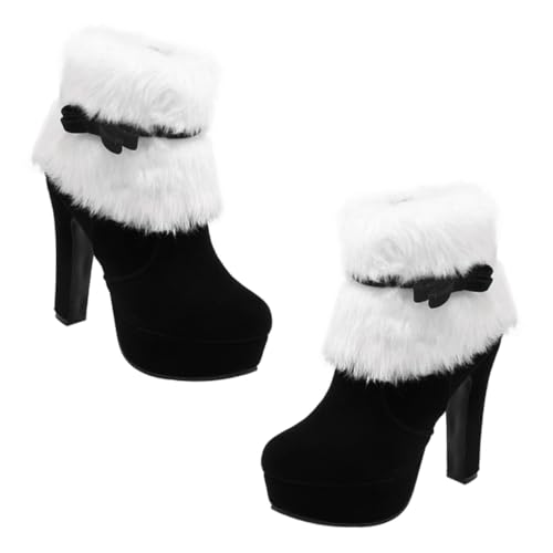 COLLBATH Weihnachtliche Damen Kurzstiefel Plüsch Warm Gefüttert mit Absatz und Schleife Winterliche Ankle Boots Rutschfest Modisch Elegant für Festtage und Xmas Partys Schwarz von COLLBATH