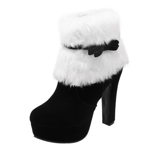 COLLBATH Weihnachtliche Damen Kurzstiefeletten mit Samtoberfläche Mittelhohem Absatz Rutschfester Gummisohle und Seitlichem Reißverschluss Warme Winterstiefel für Festliche Anlässe und von COLLBATH