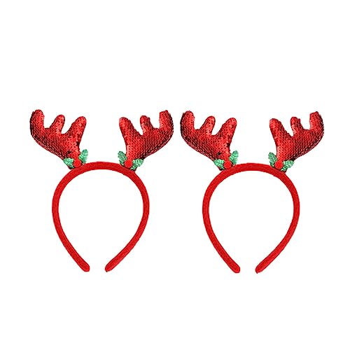 COLLBATH Stirnband Hirschgeweih Weihnachtsstirnband Dekorativ Mit Pailletten Für Party Cosplay Kopfbedeckung Haarband Rot von COLLBATH