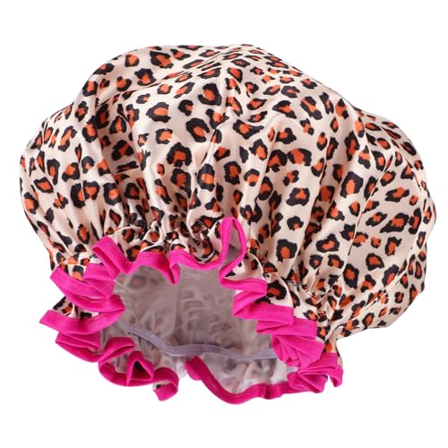 COLLBATH Wiederverwendbare Duschhaube Damen Leopardmuster Elastischer Rand Wasserdichtes Haarbadekappe Für Langhaariger Schutz Beim Duschen Spa Alltag von COLLBATH