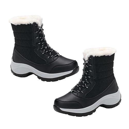 COLLBATH Winterstiefel Damen Warm Gefüttert Kunstfell Schnürstiefel Schnee Boots Angenehm Atmungsaktiv Robuste PU Oberfläche Für Outdoor Winter Freizeit Alltag von COLLBATH