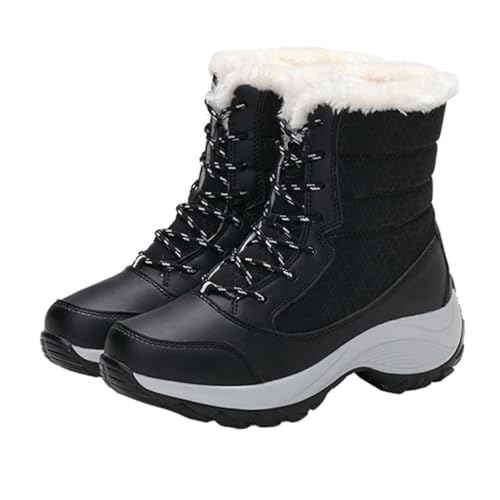 COLLBATH Winterstiefel Damen mit Kunstfellfutter Rutschfeste Gummisohle Warm Gefüttert Schnürboots Mittelhoch Robust und Modisch für Schnee und Kalte Wintertage von COLLBATH