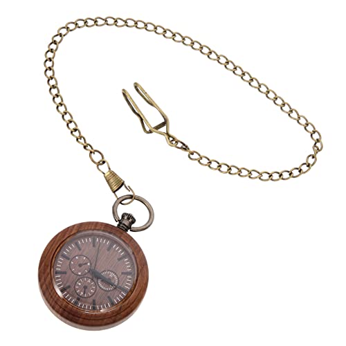 COLLBATH Holztaschenuhr Im Retro-Stil Zum Aufhängen Dekorative Taschenuhr Mit Kette Für Herren Aus Holz Legierung Und Langlebig Und von COLLBATH