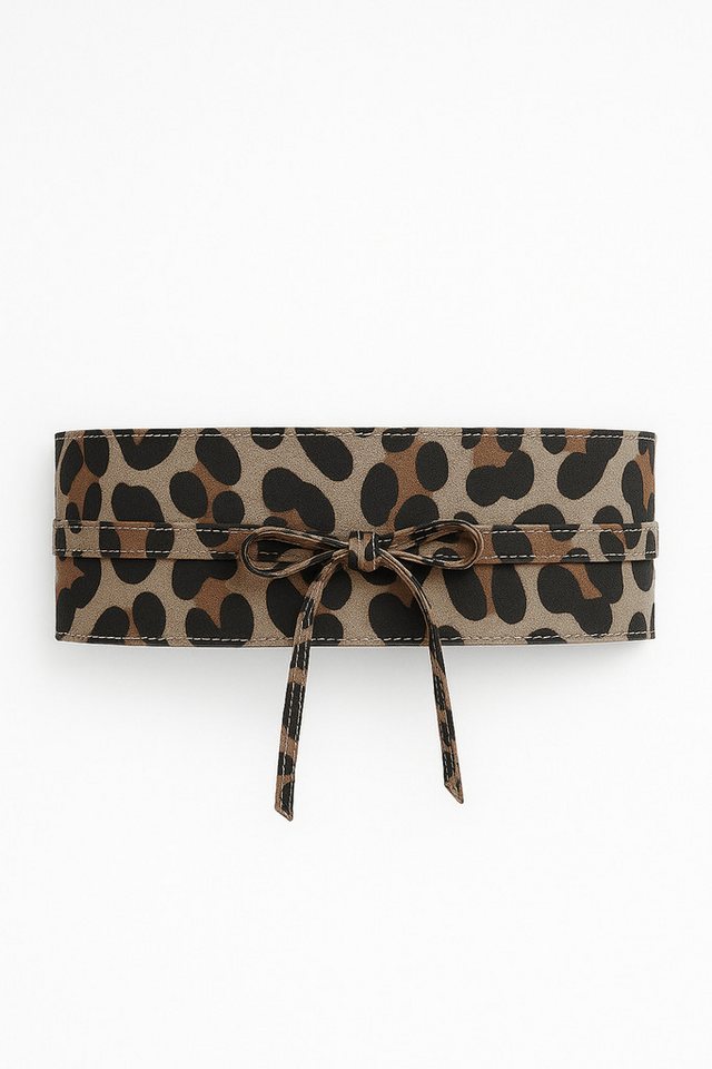 COLLEZIONE ALESSANDRO Ledergürtel Big Leo aus Leder mit Leo Druck in beige braun von COLLEZIONE ALESSANDRO