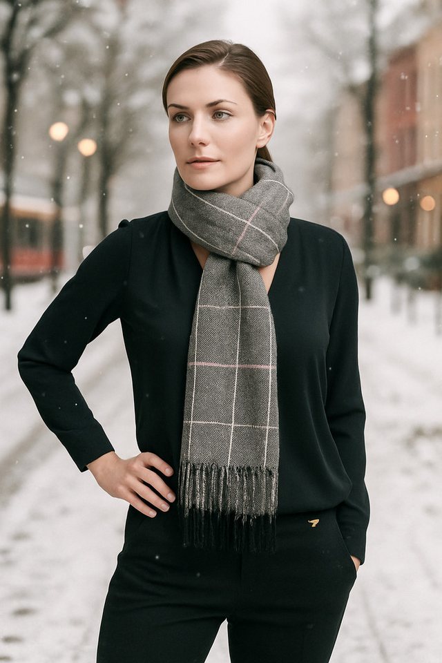 COLLEZIONE ALESSANDRO Wollschal Scotswoman, (1-St), schwarz-weiß mit rosa, Made in Italy von COLLEZIONE ALESSANDRO