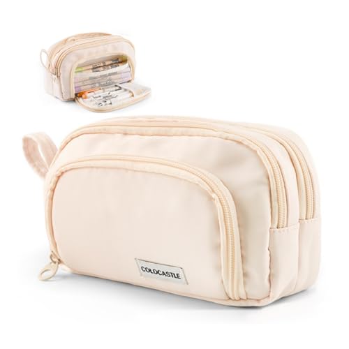 COLOCASTLE Federmäppchen Mäppchen mit 3 Fächer Federtasche große Kapazität Federmappe Mädchen Junge Teenager Erwachsene Schlamppermäppchen Pencil Case mit Tragegriff für Schule Büro von COLOCASTLE