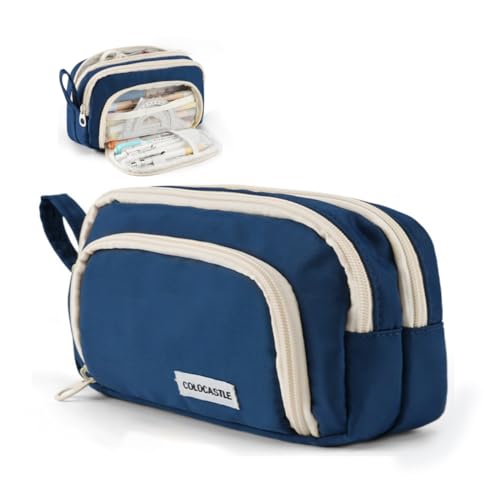 COLOCASTLE Federmäppchen Mäppchen mit 3 Fächer Federtasche große Kapazität Federmappe Mädchen Junge Teenager Erwachsene Schlamppermäppchen Pencil Case mit Tragegriff für Schule Büro von COLOCASTLE