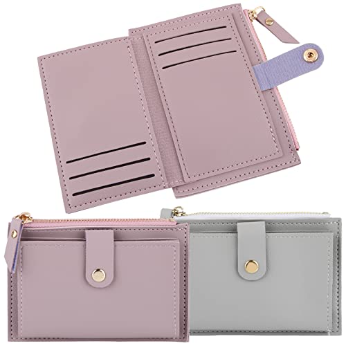 COLOFALLA 2 Stück Portemonnaie Klein Geldbörse Geldbeutel Mini Kartenetui Kartenhalter Brieftasche für Damen Herren Weihnachten Geburtstag Geschenke (Hellgrau+Helllila) von COLOFALLA